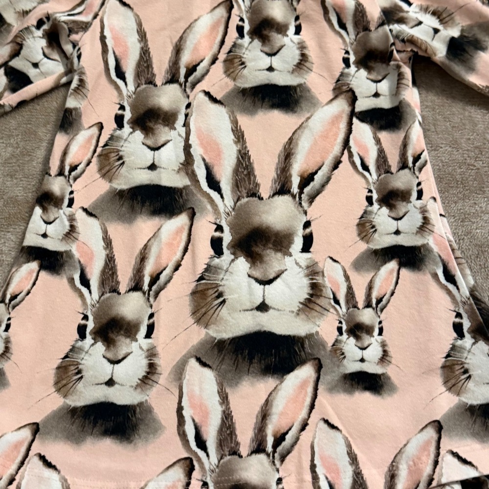 Metsola Kids Bunny Rabbit Print Organic Cotton Long Sleeve Dress Pink 86/92 - Picture 4 of 5